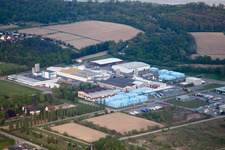 Drusenheim in the state Bas-Rhin, France viewn from the air