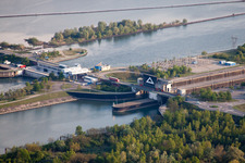 Aerial view of Sluice in Gambsheim in the state Bas-Rhin, France
