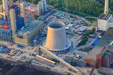 Oblique view of Construction site for the expansion of the Rhine port steam power plant Karlsruhe of EnBW Energie Baden-Württemberg AG in the district Daxlanden in Karlsruhe in the state Baden-Wuerttemberg, Germany