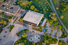Aerial view of Celtic Hall in the district Mörsch in Rheinstetten in the state Baden-Wuerttemberg, Germany
