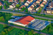 Aerial view of Edeka Fitterer on Schwarzwaldstr in Bietigheim in the state Baden-Wuerttemberg, Germany
