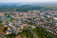 Oblique view of Town View of the streets and houses of the residential areas in Oetigheim in the state Baden-Wurttemberg, Germany