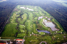 Aerial photograpy of Grounds of the Golf course at Golfanlage Landgut Dreihof in Essingen in the state Rhineland-Palatinate