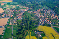 Aerial view of Village view north of the Lauter in Scheibenhardt in the state Rhineland-Palatinate, Germany
