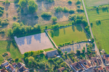Aerial view of Sports fields of SV 1950 Büchelberg eV in the district Büchelberg in Wörth am Rhein in the state Rhineland-Palatinate, Germany