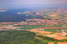 Aerial view of City view from the east in Rülzheim in the state Rhineland-Palatinate, Germany