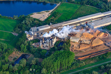 Aerial view of Nolde industrial area (chipboard production) in Germersheim in the state Rhineland-Palatinate, Germany