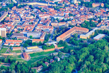 Fronte Lamotte city park with Weissenburg gate building, trench defense building and former military hospital at Paradeplatz in Germersheim in the state Rhineland-Palatinate, Germany