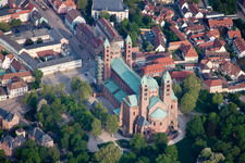 Aerial photograpy of Church building of the cathedral in the old town in Speyer in the state Rhineland-Palatinate
