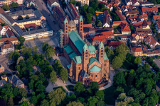Oblique view of Church building of the cathedral of of Dome in Speyer in Speyer in the state Rhineland-Palatinate, Germany