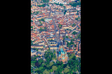 Aerial view of Maximilianstraße in the old town from the cathedral to the Altpörtel in Speyer in the state Rhineland-Palatinate, Germany
