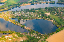 Aerial view of Blue Adriatic, Swan Pond in Altrip in the state Rhineland-Palatinate, Germany