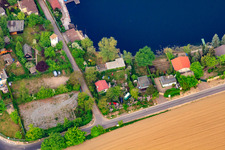 Aerial view of Blue Adriatic, Swan Pond corner Mittelweg/Adriastr in Altrip in the state Rhineland-Palatinate, Germany