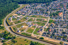 Aerial photograpy of Blumenring new development area in Jockgrim in the state Rhineland-Palatinate, Germany