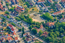 Citizens' Square and train station in Jockgrim in the state Rhineland-Palatinate, Germany