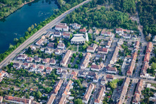 Aerial view of St. Theresa in the district Rheinau in Mannheim in the state Baden-Wuerttemberg, Germany