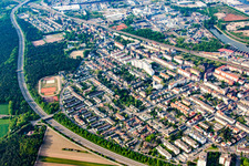 District Rheinau in Mannheim in the state Baden-Wuerttemberg, Germany seen from a drone