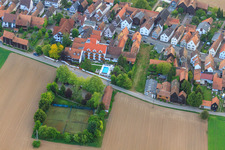 Aerial view of Tennis court, pool and parking behind the Hayna Hotel Krone in the district Hayna in Herxheim bei Landau in the state Rhineland-Palatinate, Germany