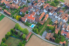 Aerial photograpy of Tennis court, pool and parking behind the Hayna Hotel Krone in the district Hayna in Herxheim bei Landau in the state Rhineland-Palatinate, Germany