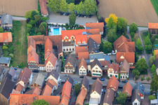 Aerial view of Pool and parking at the Hayna Hotel Krone in the district Hayna in Herxheim bei Landau in the state Rhineland-Palatinate, Germany