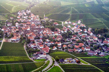 Wine-growing village from the east in Birkweiler in the state Rhineland-Palatinate, Germany