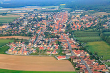 Saarstrasse from the west in Kandel in the state Rhineland-Palatinate, Germany seen from above