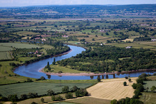 Aerial view of Knee of the River Severn near Oakle Street in Elmore in the state England, Great Britain