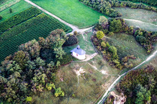 Churches building the chapel in nature reserver Kleine Kalmit in Ilbesheim bei Landau in der Pfalz in the state Rhineland-Palatinate from above