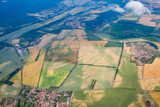 Aerial photograpy of Agricultural fields embossed of soil erosion and water structures in Thale in the state Saxony-Anhalt
