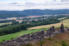 Drone recording of Devil's Wall (Königstein) in the district Weddersleben in Thale in the state Saxony-Anhalt, Germany