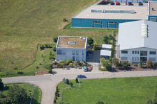 Building and production halls on the premises of corthum Nordschwarzwald GmbH - corthum Erdenwerk in the district Pfaffenrot in Marxzell in the state Baden-Wurttemberg out of the air