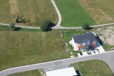 Aerial view of Im Schwarzenbusch commercial area in the district Pfaffenrot in Marxzell in the state Baden-Wuerttemberg, Germany