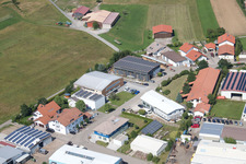Oblique view of Im Schwarzenbusch commercial area in the district Pfaffenrot in Marxzell in the state Baden-Wuerttemberg, Germany