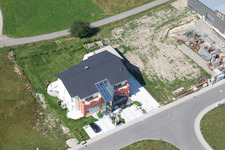 Drone recording of Im Schwarzenbusch commercial area in the district Pfaffenrot in Marxzell in the state Baden-Wuerttemberg, Germany