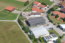 Im Schwarzenbusch commercial area in the district Pfaffenrot in Marxzell in the state Baden-Wuerttemberg, Germany seen from a drone