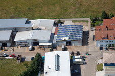 Im Schwarzenbusch commercial area in the district Pfaffenrot in Marxzell in the state Baden-Wuerttemberg, Germany seen from above