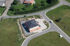 Drone recording of Im Schwarzenbusch commercial area in the district Pfaffenrot in Marxzell in the state Baden-Wuerttemberg, Germany