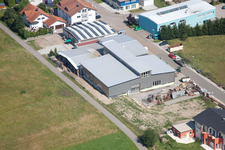 Im Schwarzenbusch commercial area in the district Pfaffenrot in Marxzell in the state Baden-Wuerttemberg, Germany from the drone perspective