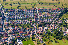 Village - view on the edge of agricultural fields and farmland in Schoellbronn in the state Baden-Wurttemberg, Germany