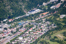 Oblique view of Albgaubad in Ettlingen in the state Baden-Wuerttemberg, Germany