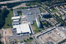 Aerial view of Building and production halls on the premises of Dr. Oetker Professional in Ettlingen in the state Baden-Wurttemberg