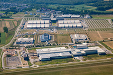 Building and production halls on the premises of EDEKA Suedwest Fleisch vor of Neuen Messe in Rheinstetten in the state Baden-Wurttemberg