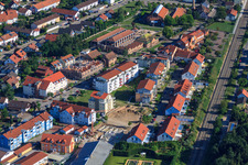 Aerial view of Untere Buchstraße and Ludoviciring in Jockgrim in the state Rhineland-Palatinate, Germany