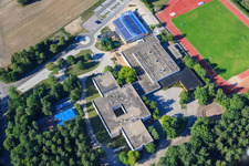 Aerial view of IGS Rheinzabern Römerbad School and Römerbad Sports Hall in Rheinzabern in the state Rhineland-Palatinate, Germany