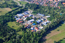 Bird's eye view of Mittelwegring commercial area in Jockgrim in the state Rhineland-Palatinate, Germany