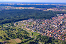 Vogelring new development area in Jockgrim in the state Rhineland-Palatinate, Germany viewn from the air