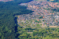 Vogelring new development area in Jockgrim in the state Rhineland-Palatinate, Germany seen from a drone