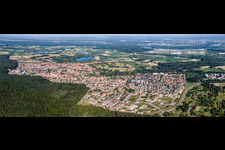 Panoramic perspective Town View of the streets and houses of the residential areas in Jockgrim in the state Rhineland-Palatinate, Germany
