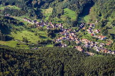 Village in the Palatinate Forest from the east in Erlenbach bei Dahn in the state Rhineland-Palatinate, Germany