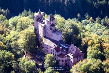 Berwartstein Castle in Erlenbach bei Dahn in the state Rhineland-Palatinate, Germany out of the air